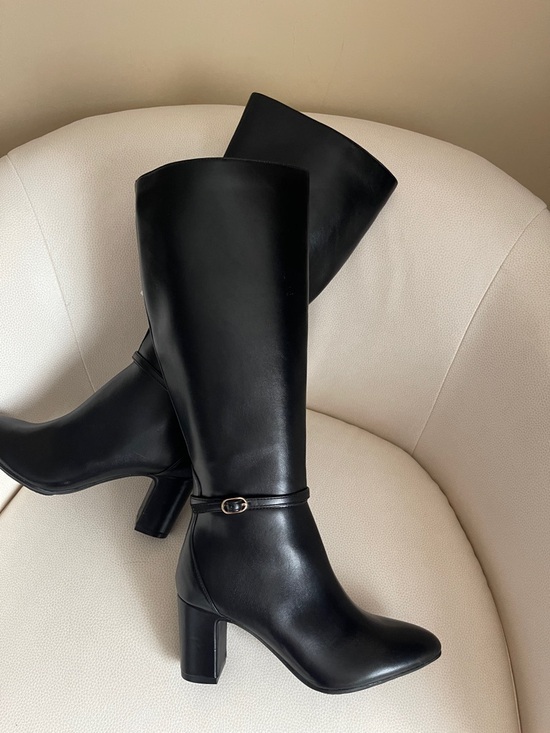 Anne Klein Shoes - Anne Klein Black Mid-Calf Block Heel Boots with Ankle Strap